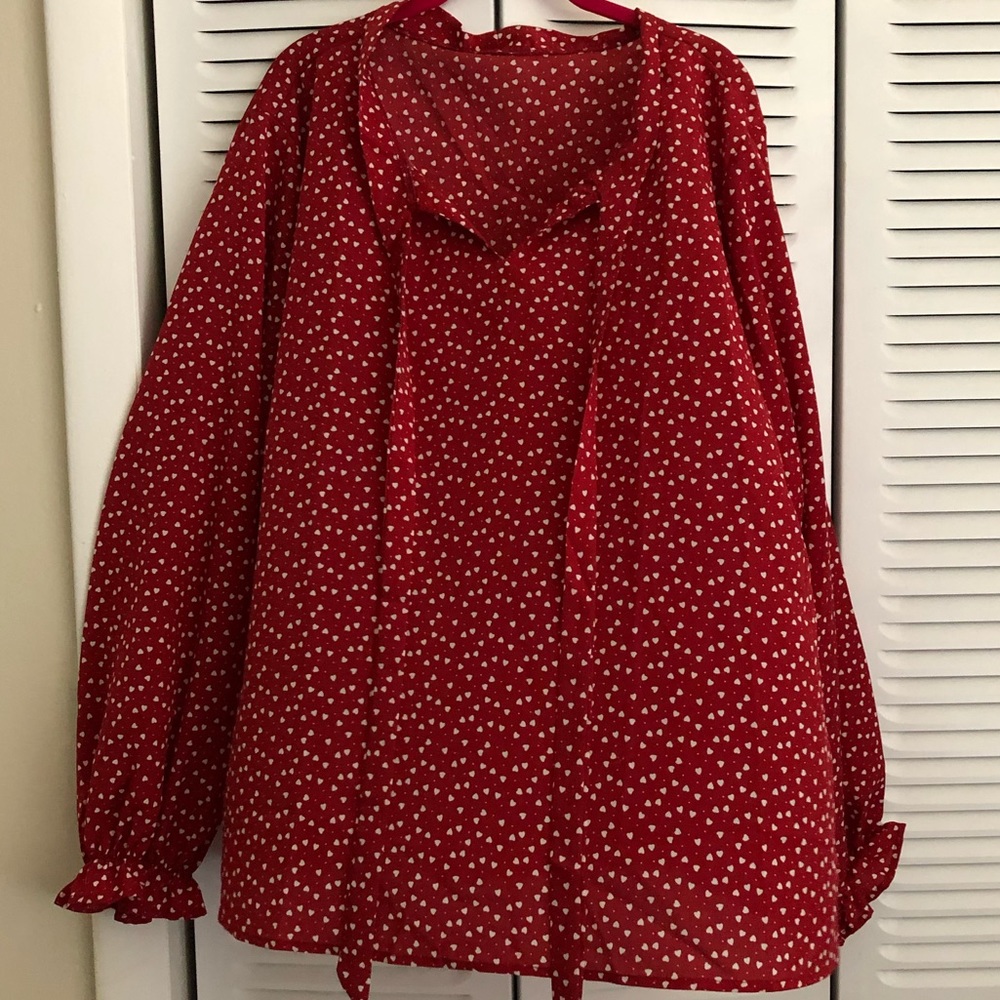 Hearts Long Sleeve Blouse with tie